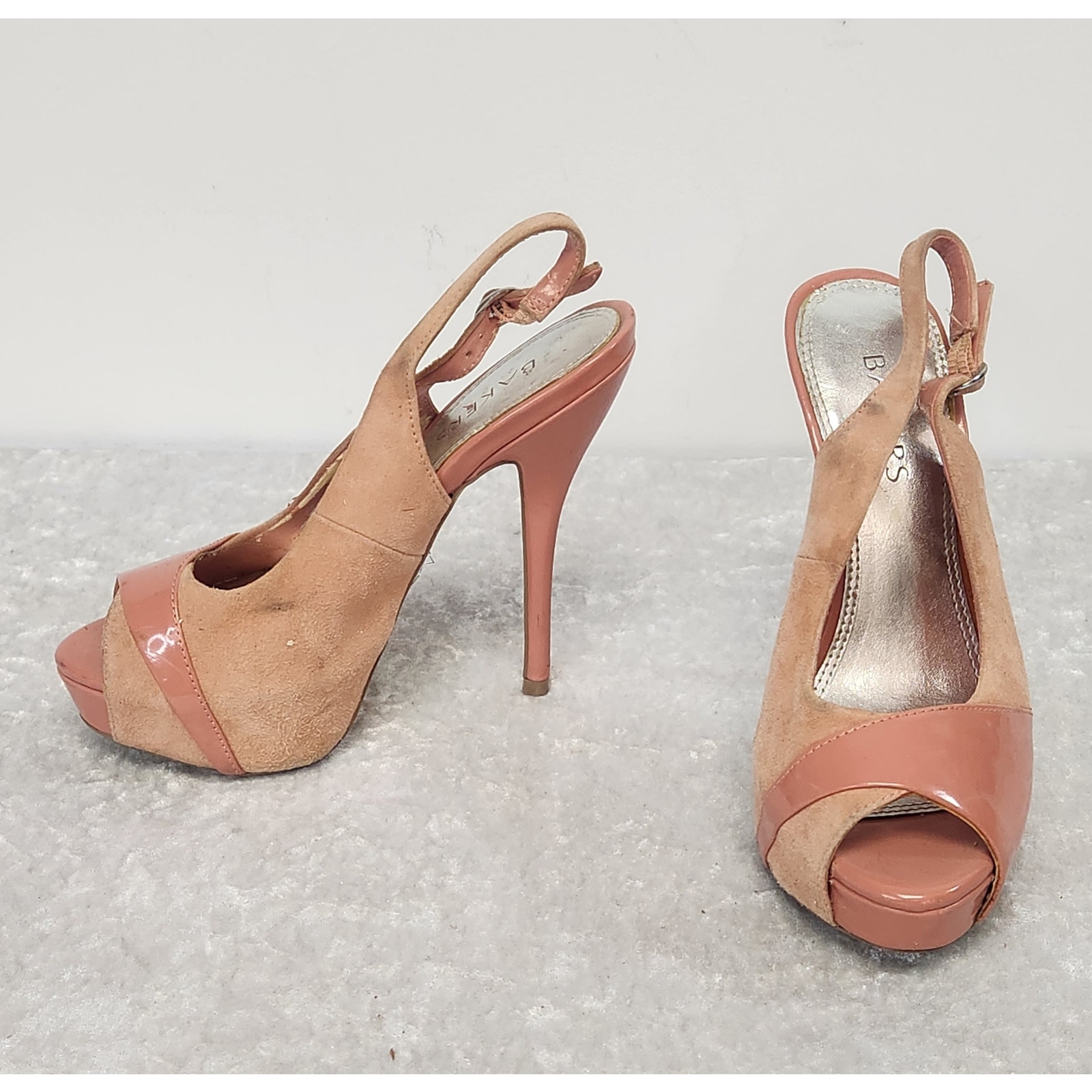 Bakers Womens Peach Suede Platform Stiletto W Slingback & Peep-Toe Heels-Size 6m